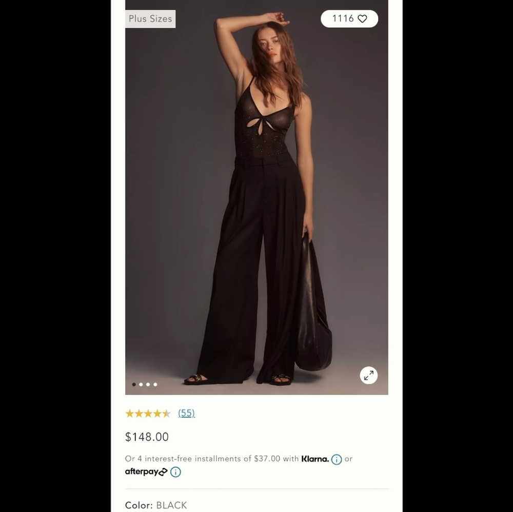 Avery Pleated Wide Leg Trousers by Maeve (Anthropologie) NWT 14 black